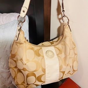 Beige Hobo Style Signature Coach Bag